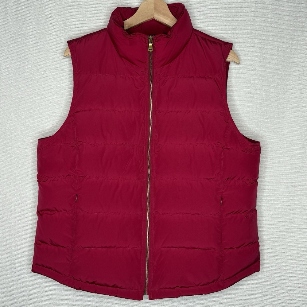 Talbots Puffer Jacket Womens Large Magenta Red Down Filled Quilted Vest
